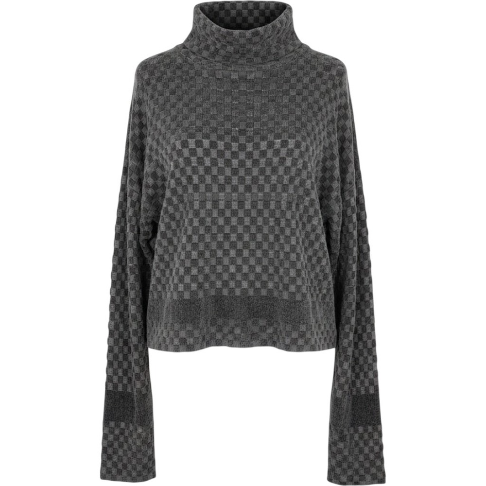 Salvatore Ferragamo Vintage y2k Grey Checkered Turtleneck Knit Sweater Italy